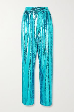 Tom Ford Pantaloni In Tulle Con Paillettes E Raso Di Seta Con Pinces - Blu
