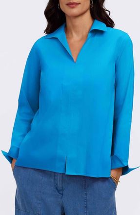 Foxcroft Agnes Split Cuff Popover Blouse in Malibu Blue at Nordstrom, Size X-Small