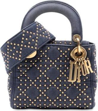 Dior Pre-owned Dior Mini Denim Cannage Studded Supple Lady Ladies GATI2CSGC9X0XQAB