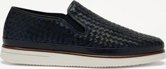 Russell & Bromley SANMARINO 2 Mens Navy Blue & White Leather Slip-On Textured Trainer