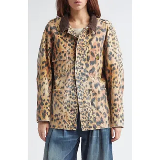 R13 Relaxed Leopard Print Chore Jacket in Vintage Orange Leopard at Nordstrom, Size X-Small