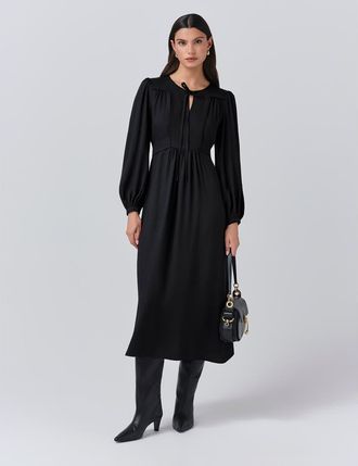 Ghost London Layla Crepe Tie Neck Midi Dress in Black at Nordstrom, Size 10