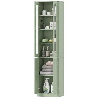 HOMCOM Homcom Armadietto Bagno Alto 6 Ripiani Con Ripiano Regolabile, Verde Salvia