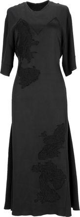 Victoria Beckham Lace Inset Belted Midi Dress in Black Viscose