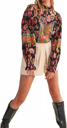 Merci Floral Border Print Top In Black