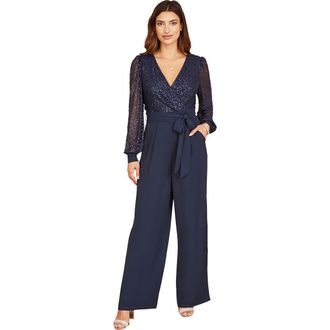 Yumi Long Sleeved Sequin Jumpsuit in Navy at Nordstrom, Size 12