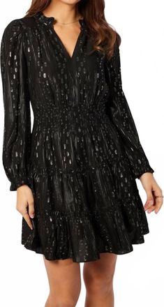 Sail to Sable Smocked Waist Dress In Lurex Clip Dot Black/gold