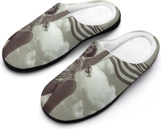 Generic 1940s PinUp on Bomber U.S. Flag Mens House Slippers Memory Foam Washable Cotton Slip on Home Shoes