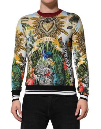 Dolce & Gabbana Tropical Heart Crown Silk Pullover Mens Sweater