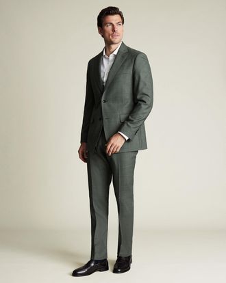 CHARLES TYRWHITT Ultimate Performance Sharkskin Suit Trousers - Forest Green Size 32/32 by Charles Tyrwhitt