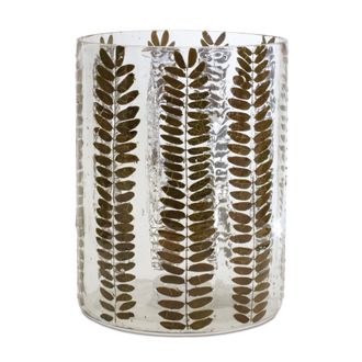 Melrose International Dried Leaf Glass Candle Holder 8H - Green