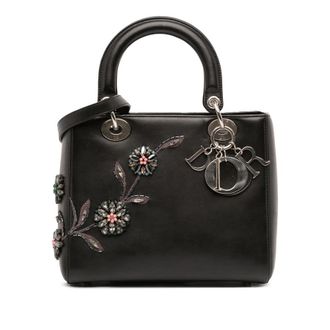 Dior Pre-owned Dior Medium Smooth Calfskin Embroidered Beaded Floral Lady Dior Ladies 02-MA-0164