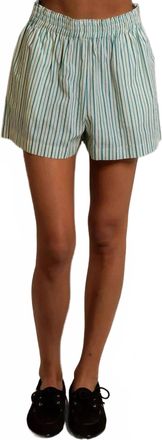 perfectwhitetee Julie Poplin Short In Teal Blue / Sugar Stripes
