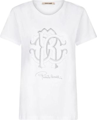Roberto Cavalli Tops, Dames, Wit, S, Katoen, Monogram RC T-shirt