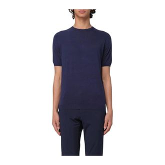 People of Shibuya Round-neck Knitwear, male, Blue, 3XL, Merino Wool Short Sleeve Crew Neck Jumper