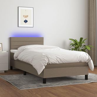 vidaXL Vidaxl - Cama Box Spring Colch&oacute;n Y Luces Led Tela Gris Taupe 100x200 Cm