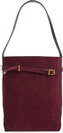 Madewell The Essential Belted Suede Bucket Tote in Dark Burgundy at Nordstrom