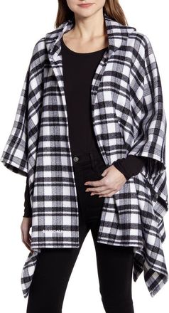 Balenciaga Tartan Plaid Hooded Wool Poncho in Black/ivory at Nordstrom