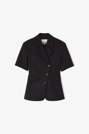 Ganni Black Blazer in Cotton Tailoring - Size 10/12 Organic