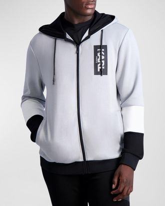 Karl Lagerfeld Men & apos;s Hooded Colorblock Track Jacket