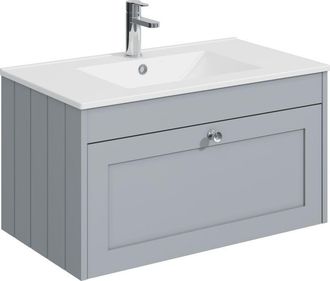 Balterley Balterley 800mm Wall Hung 1 Drawer Unit with Minimalist Basin 1 Tap Hole - Satin Grey