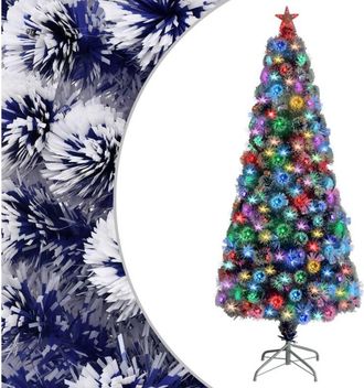 vidaXL &Aacute;rbol De Navidad Con Luces Fibra &Oacute;ptica Blanco Y Azul 180 Cm Vidaxl