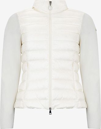 Moncler Taillierter Wollcardigan mit Daunenteilen und Kapuze