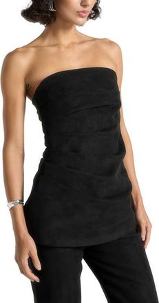 Mani&egrave;re De Voir Laurena Suede Tacked Longline Bandeau Top in Black at Nordstrom, Size 10