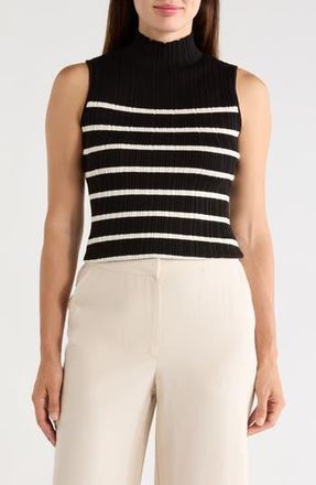 T Tahari Mock Neck Sleeveless Ribbed Sweater in Black/Ivory at Nordstrom Rack, Size X-Small