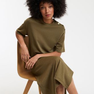 La Redoute Collections Rechte jurk met lovertjes, lang, met korte mouwen