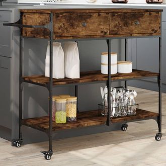 vidaXL Carrito De Cocina Madera Ingenier&iacute;a Roble Ahumado 105x42x95 Cm Vidaxl