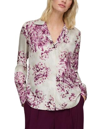 Lafayette 148 New York Scottie Notch Collar Silk Blouse
