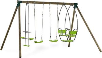 Habitat et Jardin Columpio De Madera nelio - Con 2 Columpios, 1 Cara A Cara Y 1 Cesta