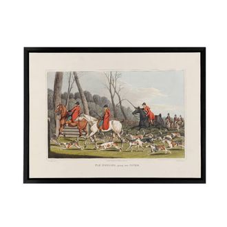 Artery8 Fox Hunting Into Cover Painting Framed Canvas Wall Art Print | Size: W24 x H32