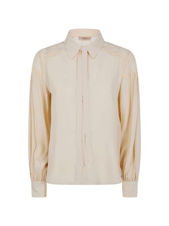 Twin-Set Puffed Sleeve Lace Plain Shirt