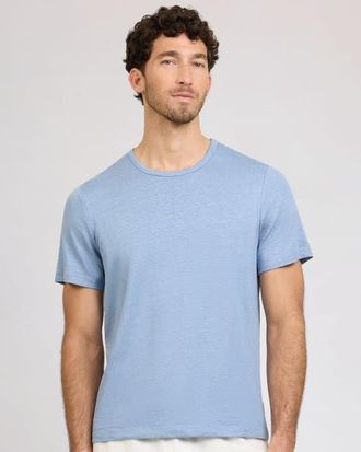 Onia Stretch Linen Crewneck Short Sleeve Tee in Soft Blue at Nordstrom, Size Medium