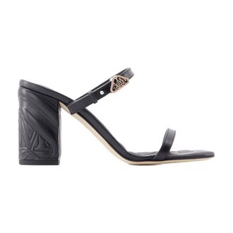 Alexander McQueen Womens Seal Heeled Sandal Black Calfskin Heels