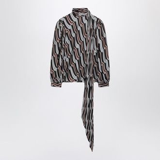 Gucci Grey/Brown Printed Twill Blouse