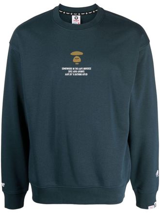 Aape By A Bathing Ape slogan-print cotton-blend sweatshirt - men - Cotton/Polyester/Cotton/Spandex/Elastane - L - Blue