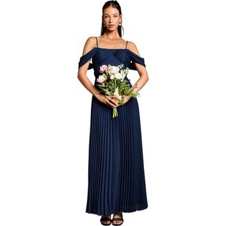 Coast Bardot Pleated Maxi Bridesmaid Dress in Navy at Nordstrom, Size 10