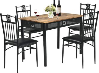 Costway Costway - Conjunto Mesa Y Sillas Comedor, 1 Mesa Rectangular Y 4 Sillas Tapizadas, Mesa Cocina Con Sillas, Estructura Met&aacute;lica, Cocina Comedor Sal&oacute;n (