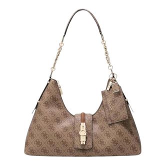 Guess Yvonne Logo Hobo - Dames - Tassen - Beige - Maat: ONE Size Leer