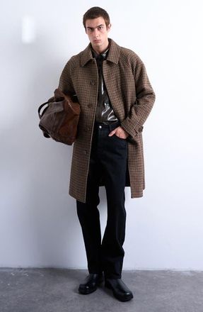 Topman Oversize Check Overcoat in Brown at Nordstrom, Size X-Large