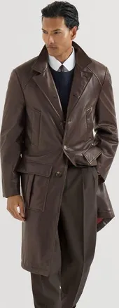Brunello Cucinelli Nappa leather overcoat with Thermore padding in Brown at Nordstrom, Size Xx-Large