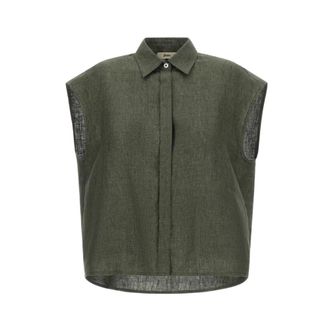 Herno Shirts, female, Green, Size: 2XS Sleeveless Linen Shirt