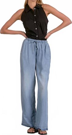Elan Womens Sylvie Drawsting Pant In Denim