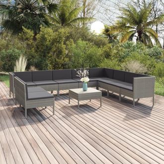 vidaXL Set De Muebles De Jard&iacute;n 11 Pzas Y Cojines Rat&aacute;n Sint&eacute;tico Gris Vidaxl