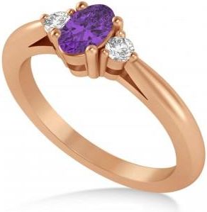 Allurez Oval Amethyst & Diamond Three-Stone Engagement Ring 14k Rose Gold (0.60ct)