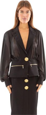 BABYLON Doorschijnende blazer met gouden knopen - Dames - Blazers - Zwart - S - Jassen