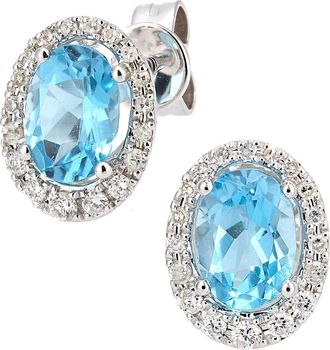 Jewelco London 9ct White Gold Diamond Oval 2ct Blue Topaz Cluster Drop Earrings - DE1AXL603WBT